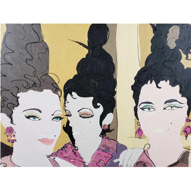 This unique painting of quirky and confident women adds a touch of humor to a wall! I wonder who they're talking about?...