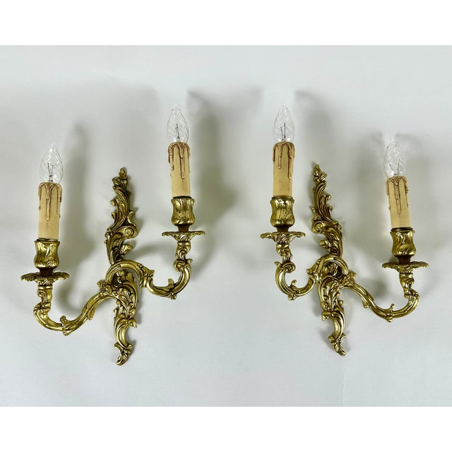 Vintage French Gilt Bronze Sconces, 1960s, Set of 2 For Sale - Image 10 of 10