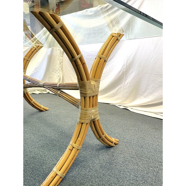 Mid Century McGuire Style Bamboo With Rawhide Wrap and Glass Top Dining Table For Sale - Image 11 of 16
