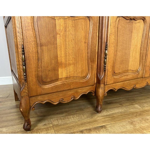 Vintage French Louis XVI Style Carved Oak 4-Door Wardrobe For Sale - Image 11 of 18