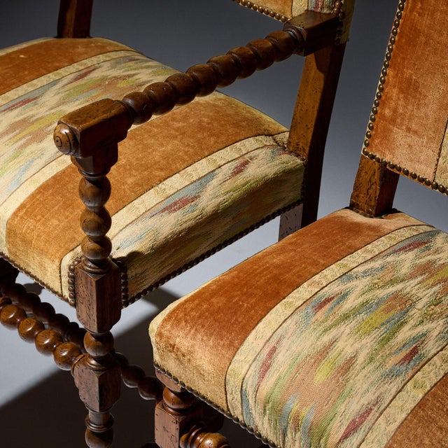 Brown French Louis XIII Style Turned Walnut Dining Chairs and Armchairs, Set of Eight, Circa 1880 For Sale - Image 8 of 9