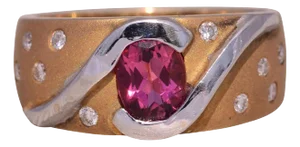 The Aurora: Pink Tourmaline and Diamond Ring in 14K White and Yellow Gold