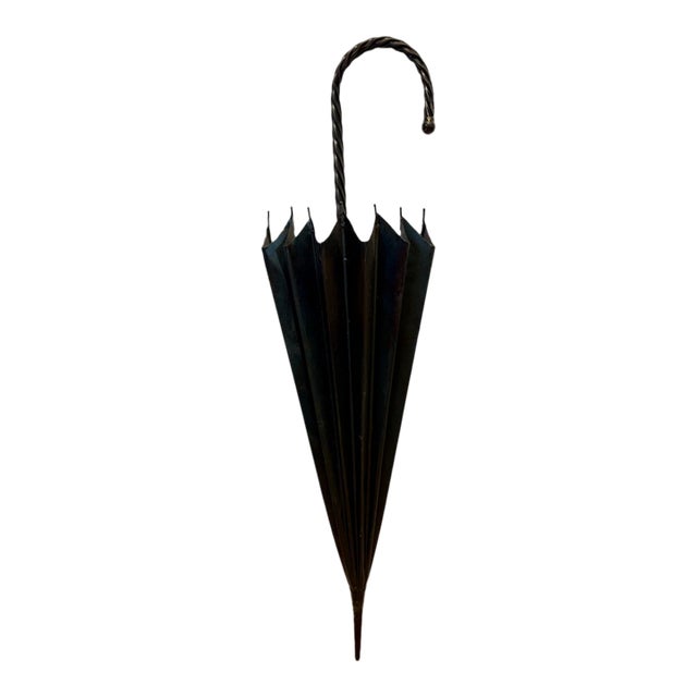 Mid 20th Century Hand Forged Wrought Iron Umbrella Wall Plaque/Sculpture- 35" For Sale
