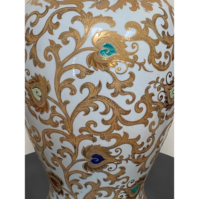 Vintage Chinese White and Gilt Porcelain Lotus Scroll Vase For Sale - Image 10 of 15
