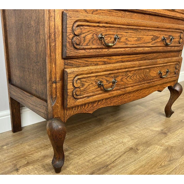 Brown Vintage French Louis Carved Oak Chest of 3 Drawers For Sale - Image 8 of 13