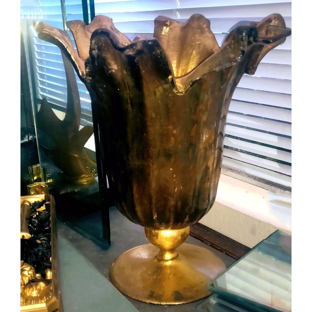 A vntage lavorazione (made by hand) art glass centerpiece vase with a pedestal base is 16.5" tall. It has a Hollywood...