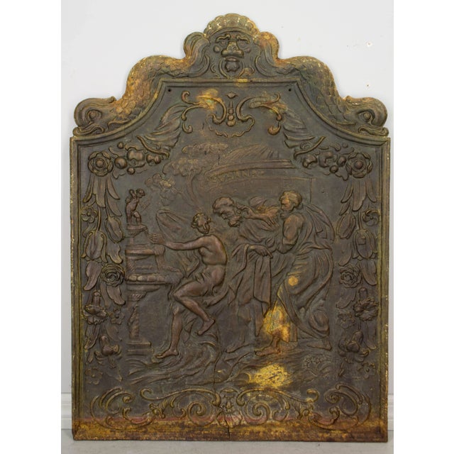 Baroque 18th Century French Cast Iron Fireback Bas Relief For Sale - Image 3 of 8