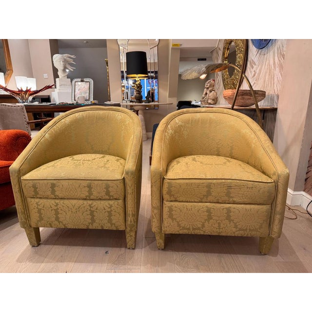 Barrel Back Tub Chairs in Woven Silk Damask, 1950s, Set of 2 For Sale - Image 6 of 10
