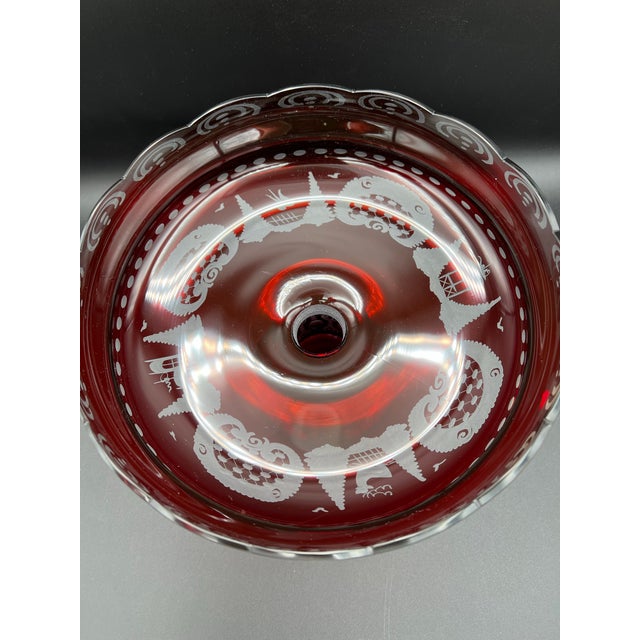 Mid 20th Century Vintage Bohemian 2 Pc Red Crystal Egermann Czech Art Glass Centerpiece Bowl Vase Epergne Stunning For Sale - Image 5 of 12
