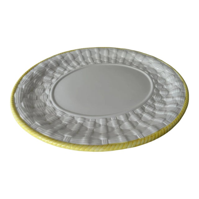 Vintage Porcelain Robert Nemeth Basketweave White With Yellow Trim Plate For Sale