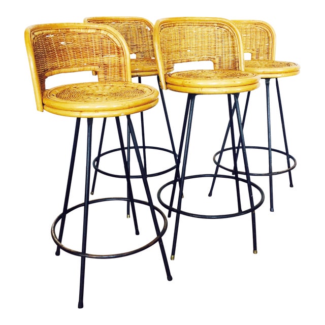 Vintage Rattan & Wrought Iron Bar Stools - Set of 4 | Chairish (640 x 640 Pixel)