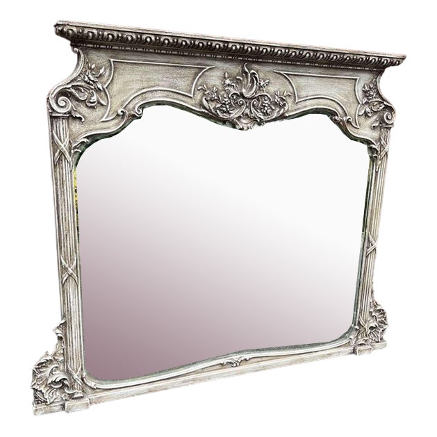 Large Antique English Painted Overmantle Mirror For Sale