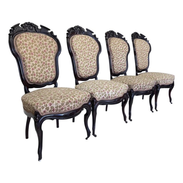 Mid 19th Century Antique American Ballon-Back Rosewood Chairs. Set of 4 For Sale