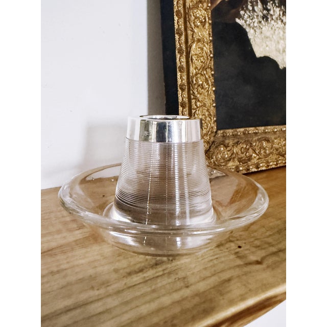 A lovely antique circa 1911 English glass match striker with sterling silver rim. Excellent antique condition, just some...