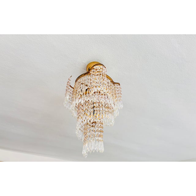 1960s 1960s French Style Custom Designed Crystal Waterfall Flush Mount Chandelier – 1 Light For Sale - Image 5 of 18