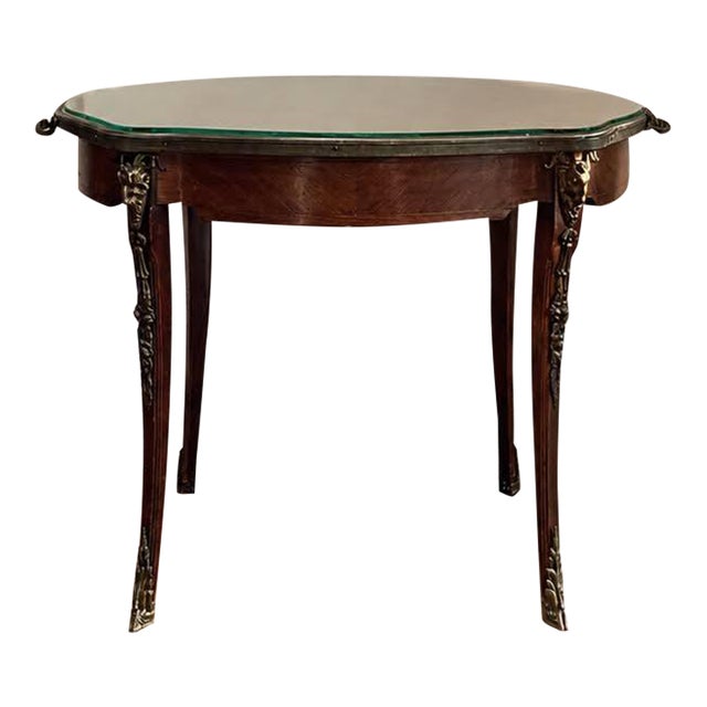Italian Parquetry Inlaid Tray Table With Painted Figural Panel and Glass Top Late 19th/Early 20th C. For Sale