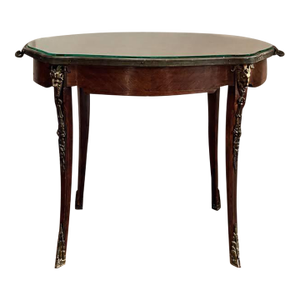 Italian Parquetry Inlaid Tray Table With Painted Figural Panel and Glass Top Late 19th/Early 20th C.