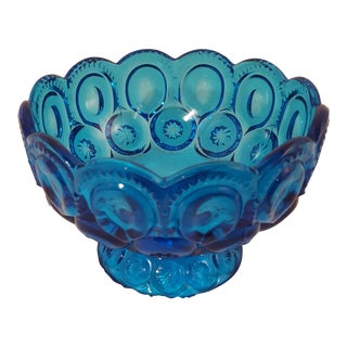 Smith Glass Moon and Star Blue Compote For Sale