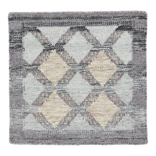 Modern Swedish Style Handwoven Gray Geometric Custom Wool Rug For Sale