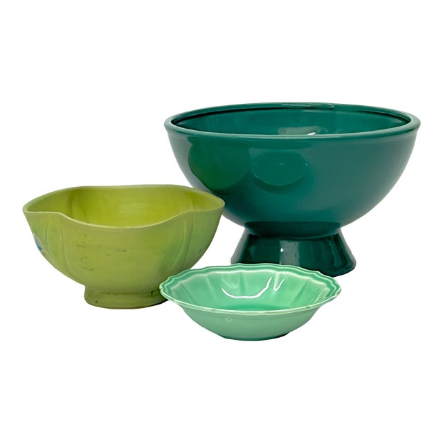 Ceramic Serving Bowls, a Symphony in Green - Group of 3 For Sale