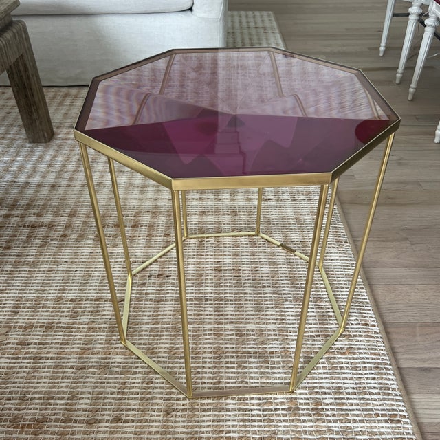 McCollin Bryan Tallis Table in Rose Quartz and Brass The inspiration for the Tallis side table lies in stained glass...