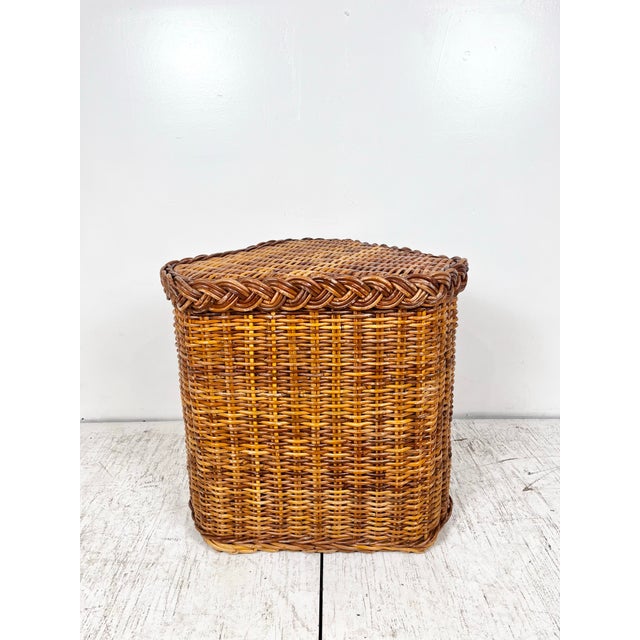 Vintage Wicker Rattan Triangle Side Table For Sale In Tampa - Image 6 of 8