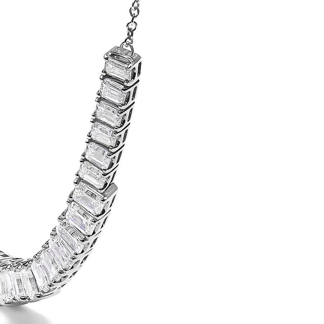 Haus of Brilliance 14K White Gold Lab Grown Diamond 5.0 Cttw Emerald Cut Station Necklace For Sale - Image 4 of 4