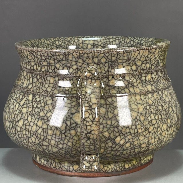Chinese Chinese Ge-Type Crackle Glaze Porcelain Censer With Handles For Sale - Image 3 of 9