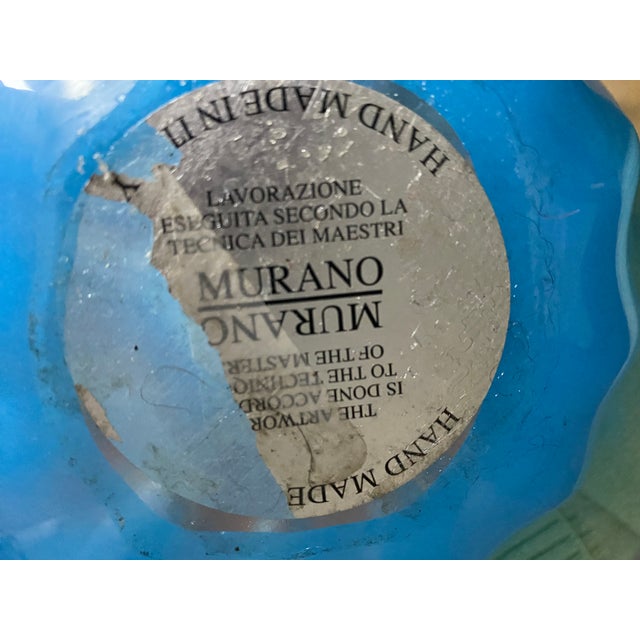 Glass Blue Murano Vaso Fazzoletto Bowl With Clear Glass Filigree For Sale - Image 7 of 7