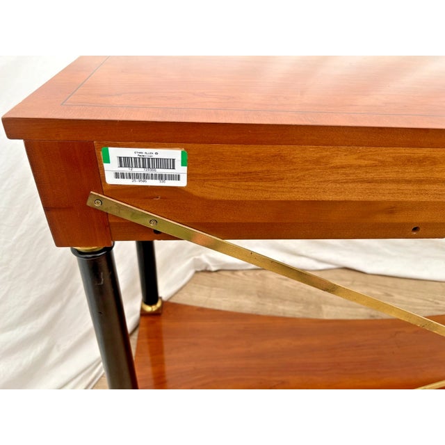 Vintage Ethan Allen Sofa Console Table, Regency Neo Classical, Cherry, Brass X Stretcher For Sale - Image 13 of 14