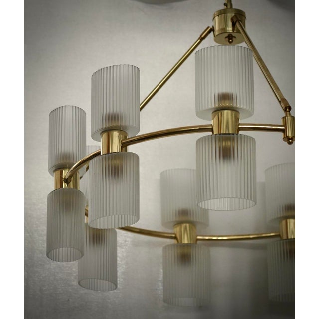 Mid-Century Murano Round Art Glass and Brass Chandeliers and Pendant For Sale - Image 9 of 10