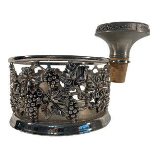 Late 20th Century Silverplated Wine Bottle Coaster With Cork Stopper For Sale