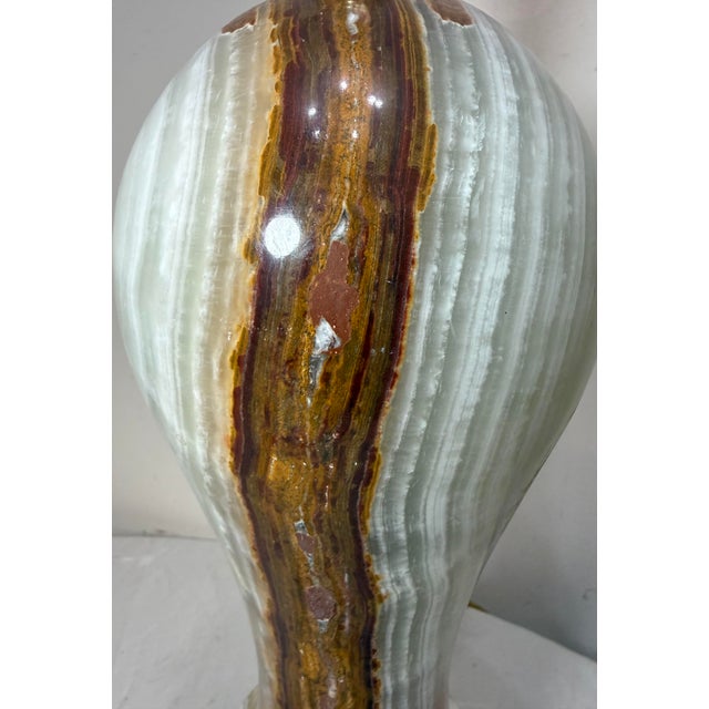 1980s Abstract Large Solid Heavy Brown White Green Onyx Stone Electric Table Lamp Light For Sale - Image 12 of 12