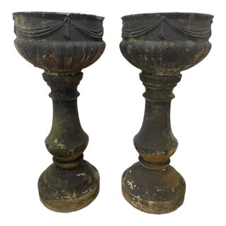 19th Century Neoclassical Urns on Stands - Set of 2 For Sale