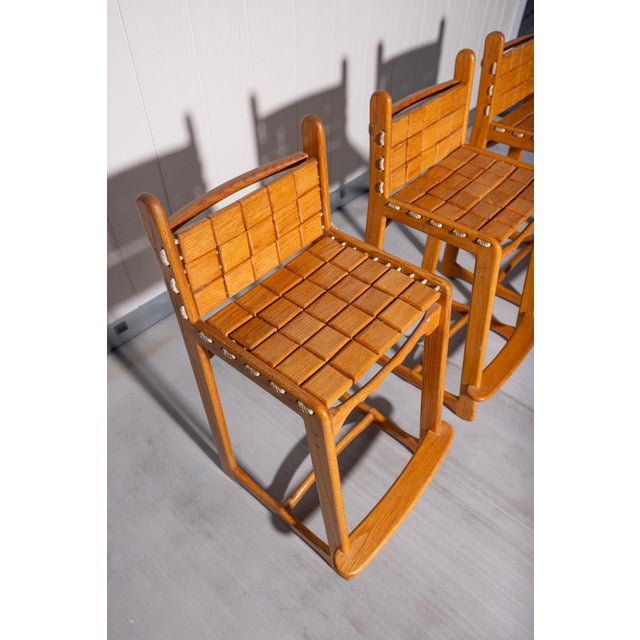 Vintage Studio Handcrafted Oak Counter Stools by John M. Toy - Set of 3 For Sale - Image 13 of 15