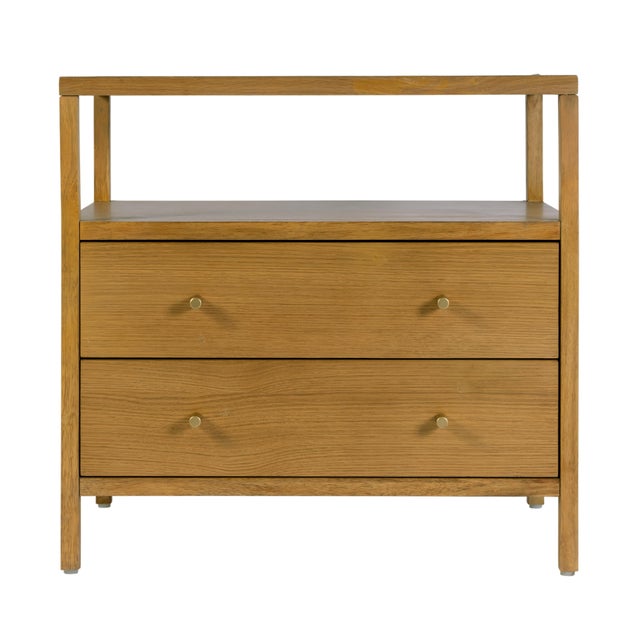 Mendel 28 in. W Rectangular Wood 2 Drawer Wide Nightstand with Open Shelf, Light Oak For Sale In Chicago - Image 6 of 11