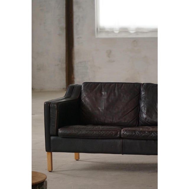 Mid-Century 2-Seater Sofa in Patinated Black Leather from Mogens Hansen,1970s For Sale - Image 18 of 18