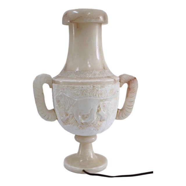 Large Illuminated Alabaster Amphora Table Lamp, 1970s For Sale