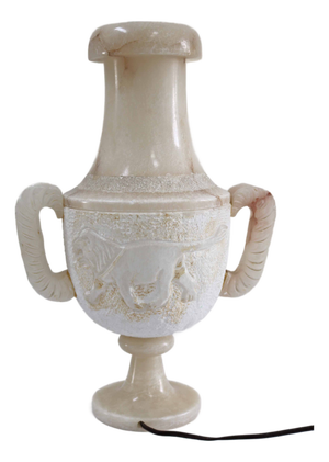 Large Illuminated Alabaster Amphora Table Lamp, 1970s