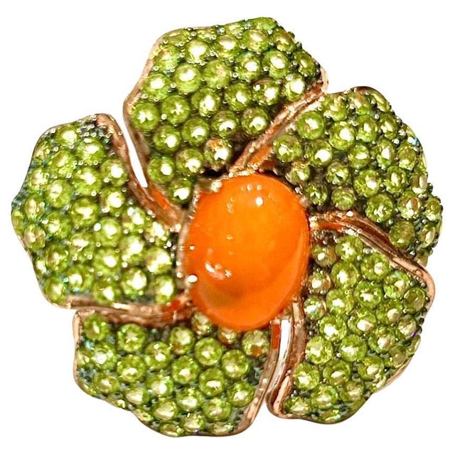 Bochic "Orient" Orange Opal & Multi Peridot Cocktail Ring Set 18K Gold&Silver For Sale - Image 10 of 18
