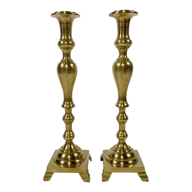 Vintage Extra Large Brass Candlestick Holders, a Pair For Sale