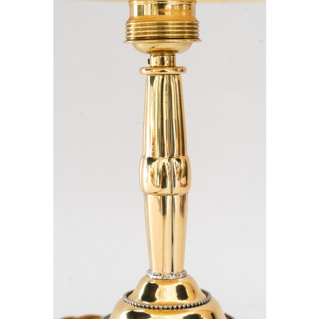 Art Deco Brass Table Lamp with Fabric Shade, Vienna, Austria, 1920s For Sale - Image 4 of 17