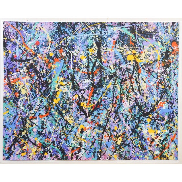 Contemporary Abstract Expressionist Turquoise, Blue & Black Painting Style of Jackson Pollock For Sale - Image 3 of 3
