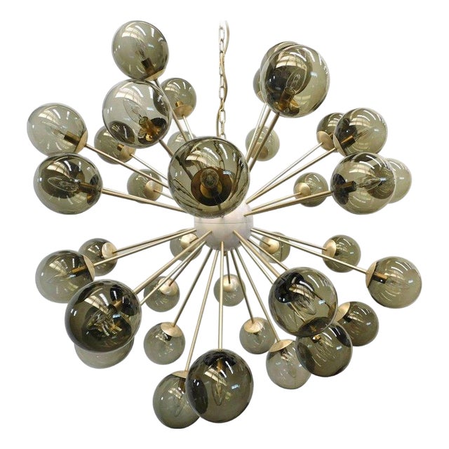 21st Century Nova Satin Brass Smoky Murano Sputnik Chandelier by Fabio LTD For Sale