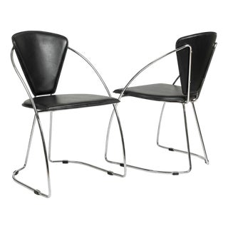 Postmodern Black Leatherette Chair, 1980s, Set of 2 For Sale