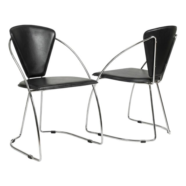 Postmodern Black Leatherette Chair, 1980s, Set of 2 For Sale