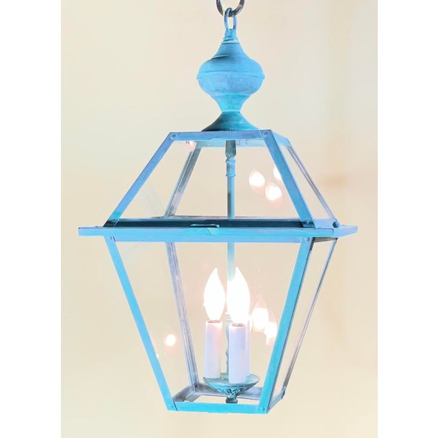 Exquisite Vintage Verdigris Solid Brass & Hanging Lantern / Chandelier For Sale - Image 4 of 14
