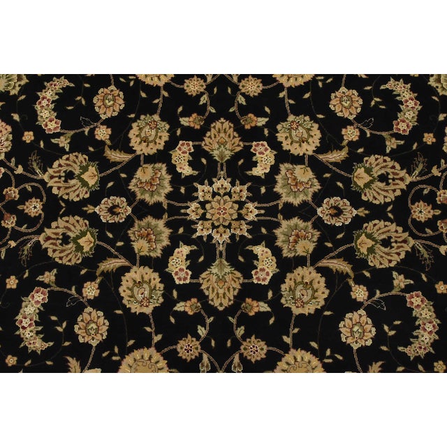 Tabriz Rug 7’9” X 9’10” Black Wool/Silk Traditional Hand-Knotted Oriental Carpet For Sale In Philadelphia - Image 6 of 15