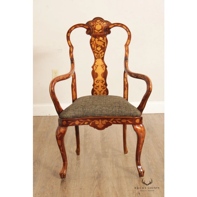 Dutch Marquery Inlaid Mahogany Pair of Armchairs For Sale - Image 4 of 13
