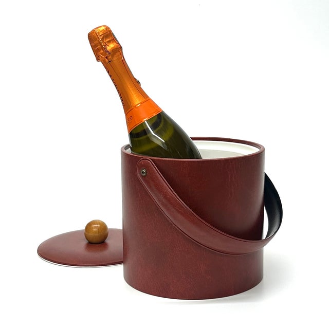 Post Modern Style Padded Maroon Faux Leather Ice Bucket by Georges Briard For Sale - Image 10 of 12